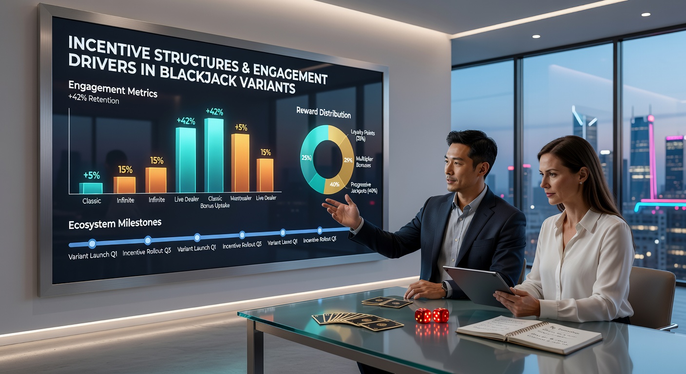 Players engaging with digital blackjack variant interface displaying loyalty progress and bonus indicators