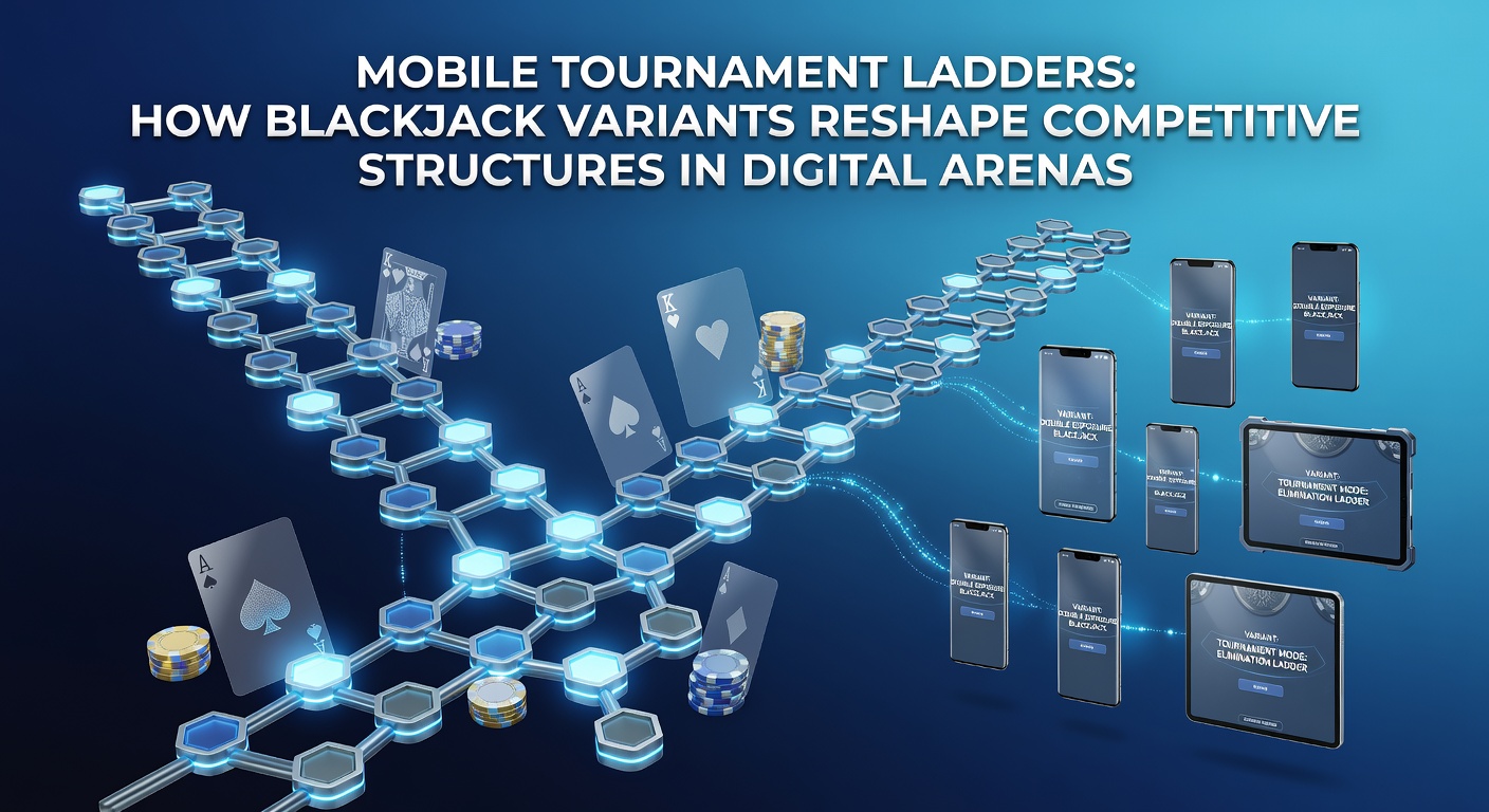 Mobile tournament ladder interface showing blackjack variant selections and player progression rankings